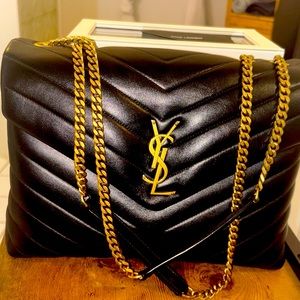 YSL Calfskin and Quilted Medium Satchel LouLou Black